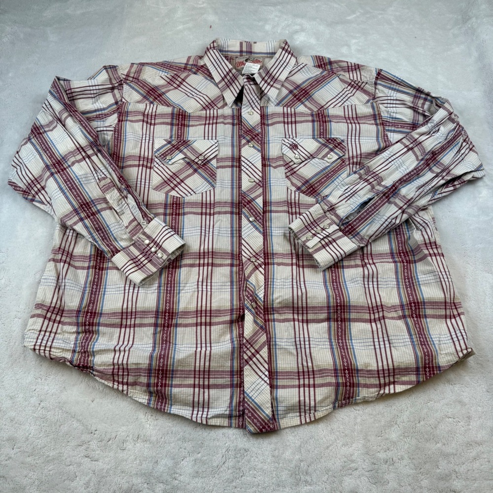 Wrangler Western Shirt Mens XXL Plaid‎ Long Sleeve Cowboy Rodeo Pearl Snap